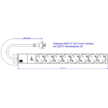 Ciabatta Bachmann 800.3936 19Z 1HE con 8× prese CEE 7/3