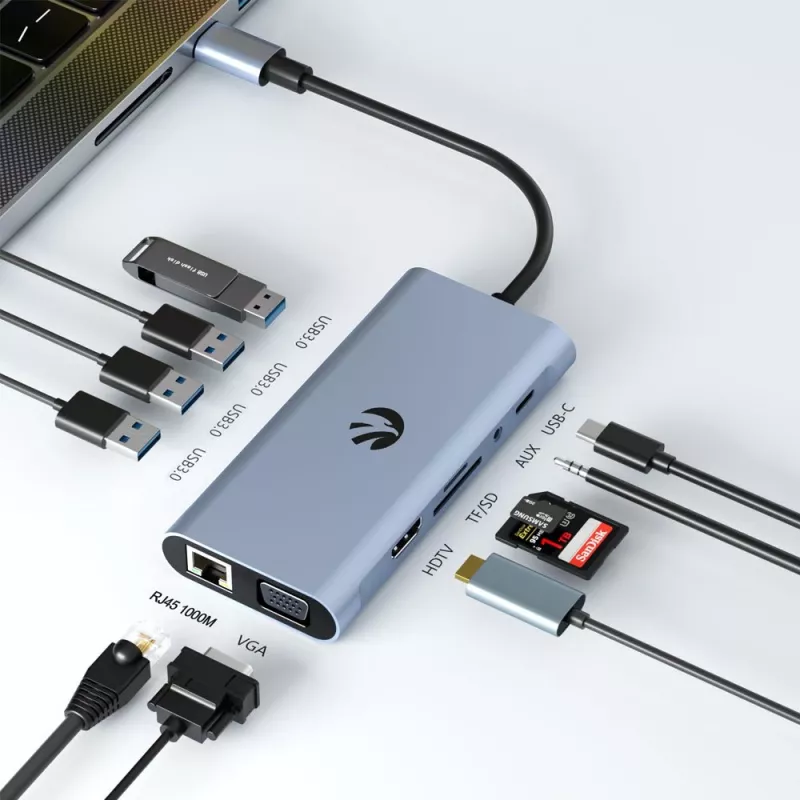 Adattatore USB-C 11-in-1 Hawk HW-HUB1101 — hub multiporta con 11 connessioni