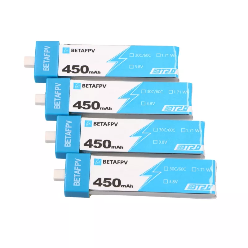 Pacco batterie ricaricabili per droni 1S BetaFPV BT2.0 450mAh confezione da 4, 3,8V