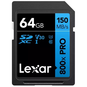 Memoria flash SDXC Lexar 64 GB UHS-I 800xPRO — Class 10, U3, V30, 150 MB/s