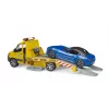 Bruder MB Sprinter trasportatore di auto con modulo luci e suoni, arancione/blu, roadster incluso