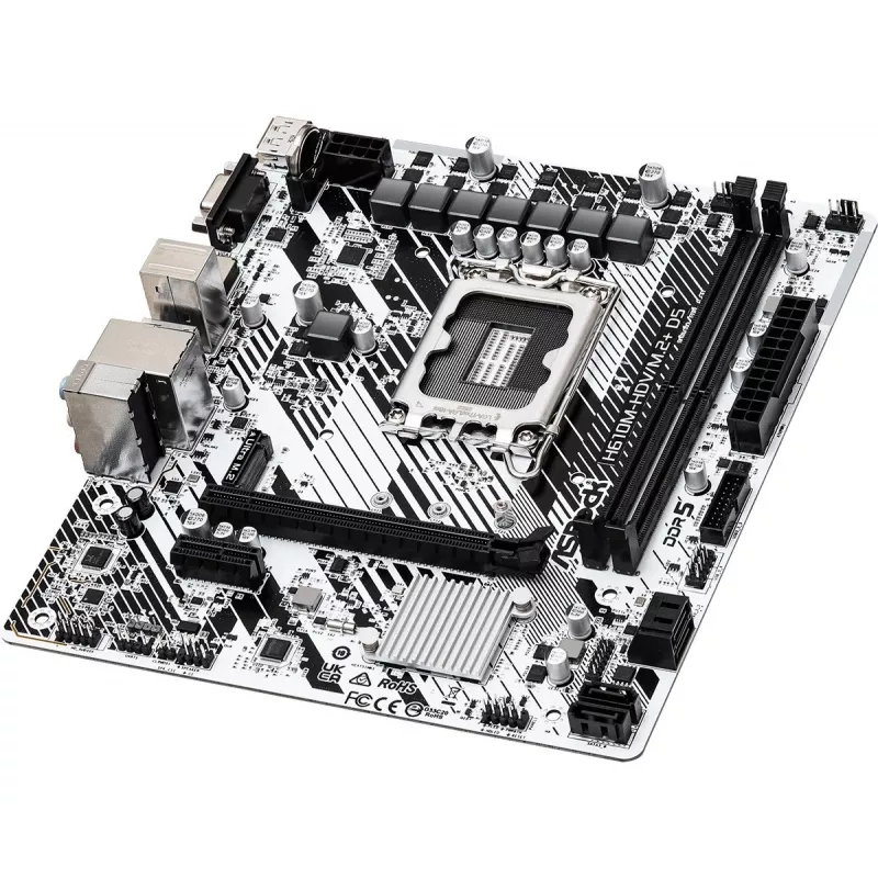 ASRock H610M-HDV/M.2+ D5 scheda madre, Intel H610, LGA 1700, Micro-ATX, 2x DDR5 DIMM (max 96 GB), PCIe 4.0 x16, 1x M.2, 4x SATA III, HDMI, DisplayPort, VGA, USB-C 3.2 Gen 1, Gigabit LAN