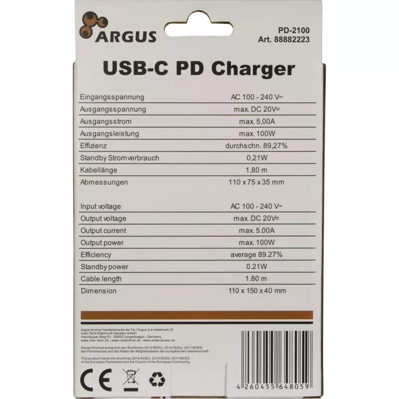 Caricabatterie Inter-Tech PD-2100 nero AC per interni