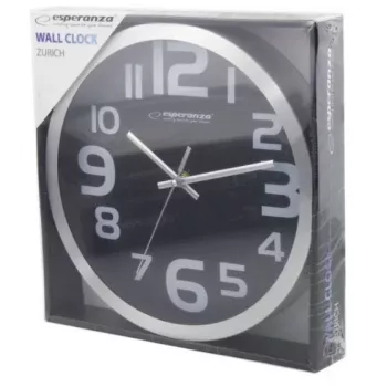 Orologio da parete Esperanza EHC013K Zurich nero quarzo ovale 25 cm, cornice in alluminio, 4 cm di spessore