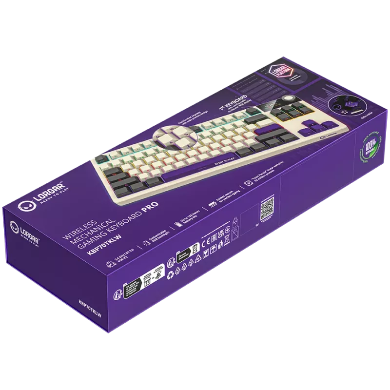 LORGAR KBP70TKLW, tastiera da gaming meccanica TKL wireless Pro, beige, layout EN