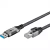 Cavo Ethernet USB-A 3.2 Gen1 connettore maschio > connettore maschio RJ-45, adattatore LAN nero/argento, 2 metri, guaina in tessuto intrecciato