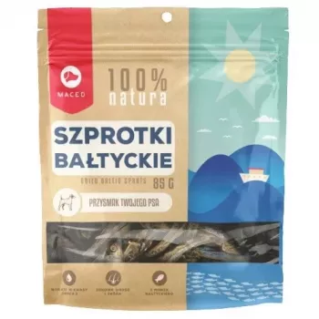 Snack per cani MACED spratti 85 g — snack di pesce per cani adulti, proteine 49% grassi 38%, senza conservanti e glutine