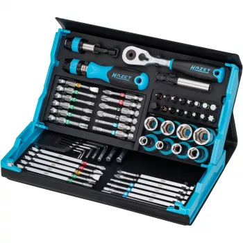 Set di chiavi a bussola e punte Hazet 2200SC-32 — 59 pezzi, cricchetto reversibile 1/4 pollice, nero/blu