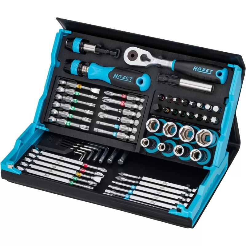 Set di chiavi a bussola e punte Hazet 2200SC-32 — 59 pezzi, cricchetto reversibile 1/4 pollice, nero/blu