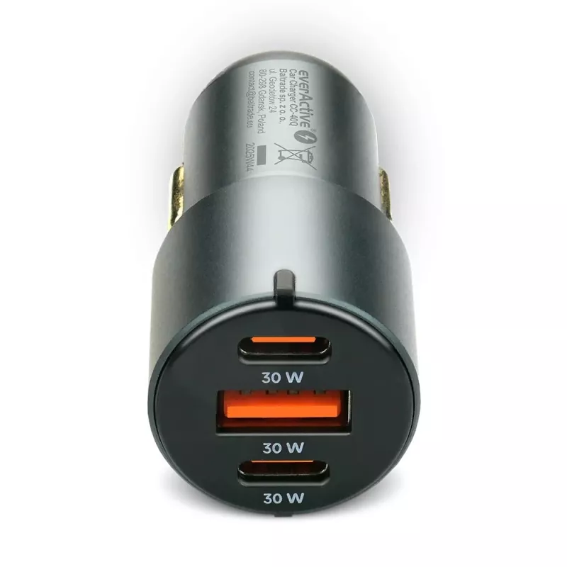 Caricabatterie da auto everActive CC-40Q QC3.0 60W, adattatore auto USB per ricaricare dispositivi mobili