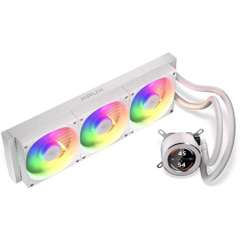 KRUX HydroGlance 360 ARGB dissipatore a liquido AIO con LCD, 360 mm, bianco