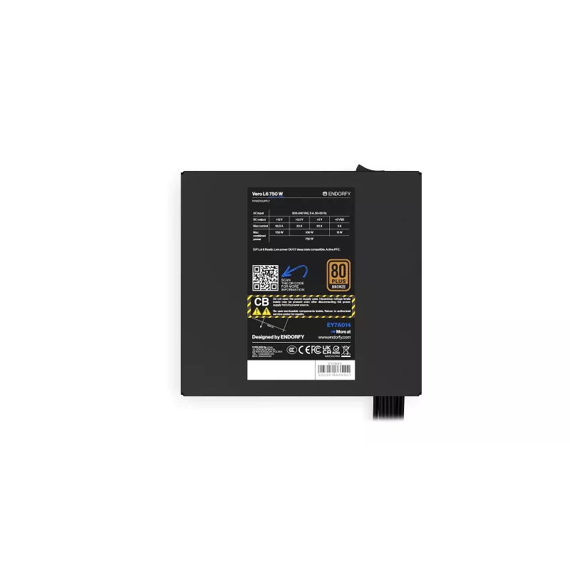 Alimentatore ENDORFY Vero L6 750 W, 24 pin ATX, 80 PLUS Bronze, ventola 120 mm, nero
