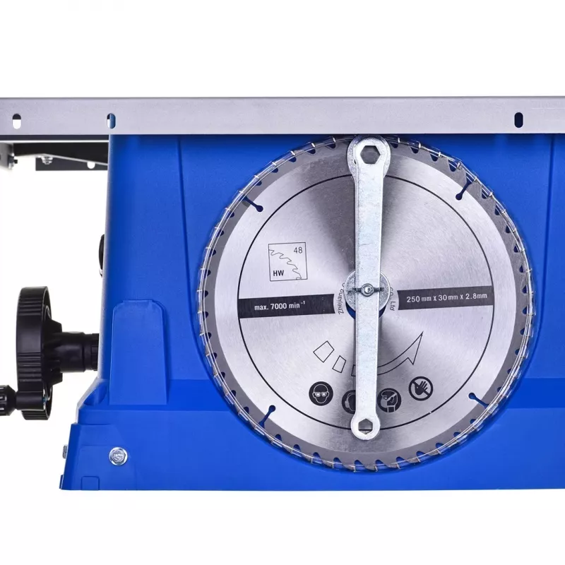 Sega circolare da banco Scheppach HS100S Special Edition — 2000 W, lama 250 mm, profondità di taglio 85 mm, taglio obliquo 0–45°, supporto pieghevole