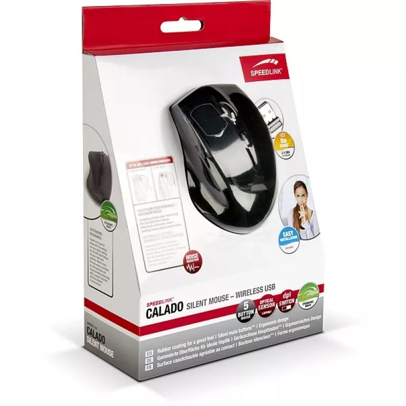 SPEEDLINK CALADO Silent SL-6343-RRBK - mouse - per destrorsi - ottico - 5 tasti - wireless - 2.4 GHz - ricevitore wireless (USB)