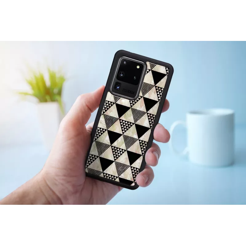 Custodia protettiva iKins per Samsung Galaxy S20 Ultra — motivo piramidale, nero