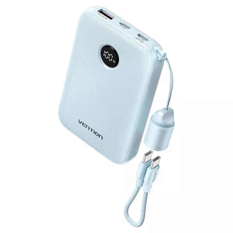 Powerbank Vention 10000mAh 22,5W — 2× USB‑C, 1× USB‑A, blu