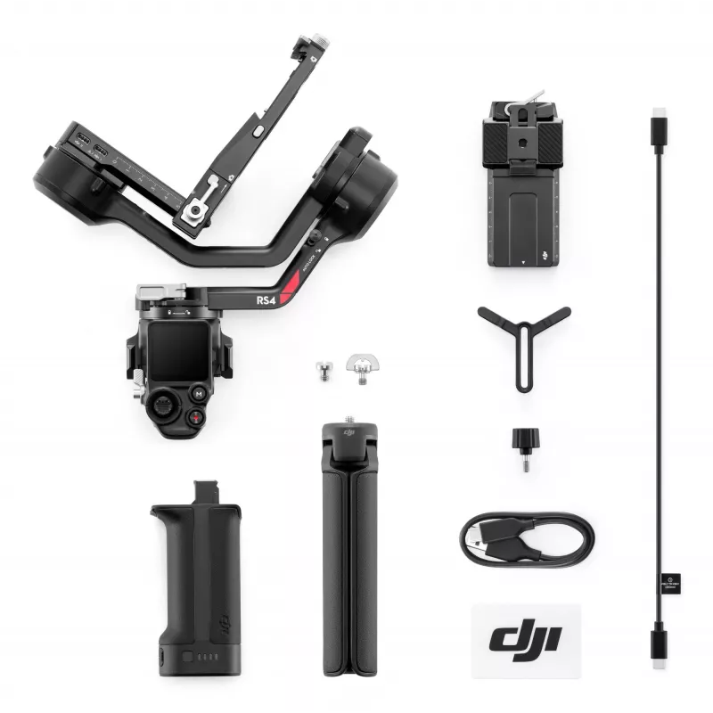 Stabilizzatore per camera a mano DJI RS4, corpo in alluminio, batteria 12h, 1,066 kg, nero
