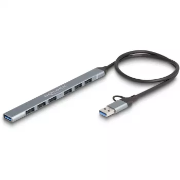DELOCK hub USB slim 4 porte — host USB 3.2 Gen 1 Type-C, 3× USB 5 Gbit/s Type-C + 1× USB 5 Gbit/s Type-A, grigio, metallo