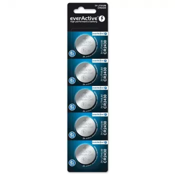 Batteria a bottone everActive CR2430 al litio 3 V, 24,5 mm × 3 mm, confezione da 5
