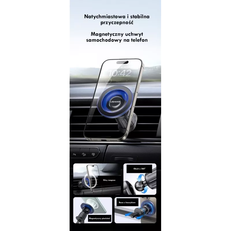 Supporto magnetico per auto per smartphone usams ZJ081 — supporto magnetico per smartphone, design compatto, installazione semplice