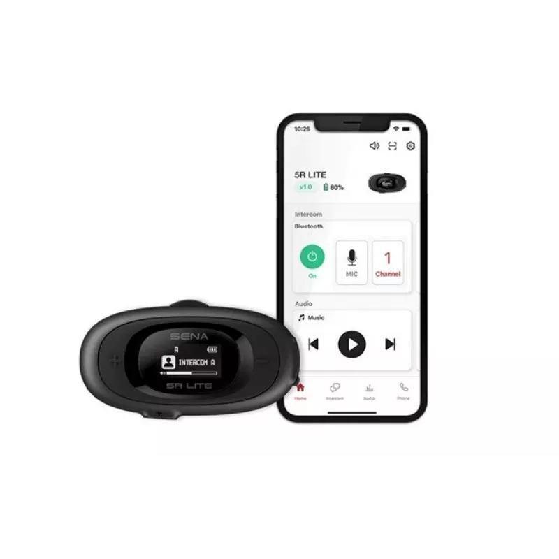 Interfono per moto Sena 5R Lite Bluetooth 5.1 portata 700 m con display LCD e kit microfono universale per due caschi