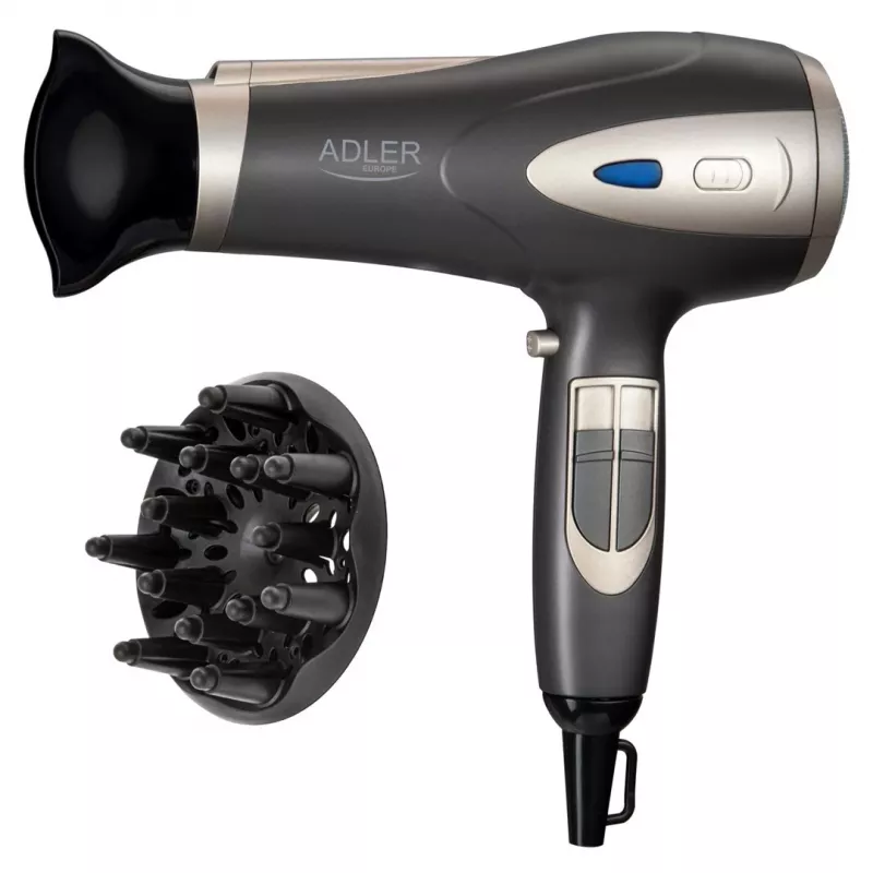 Asciugacapelli Adler AD 2248gc 2200W — ionico, 2 velocità, 3 temperature, getto freddo, diffusore, concentratore, cavo 1,8 m