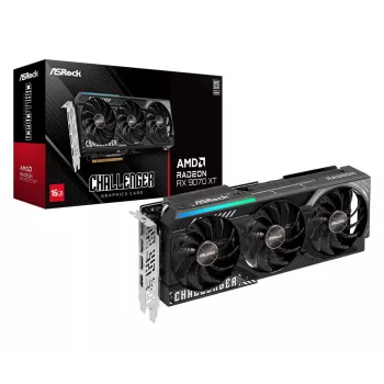 Scheda grafica ASRock Challenger Radeon RX 9070 XT — 16 GB GDDR6, 256-Bit, PCIe 5.0, raffreddamento attivo a 3 ventole