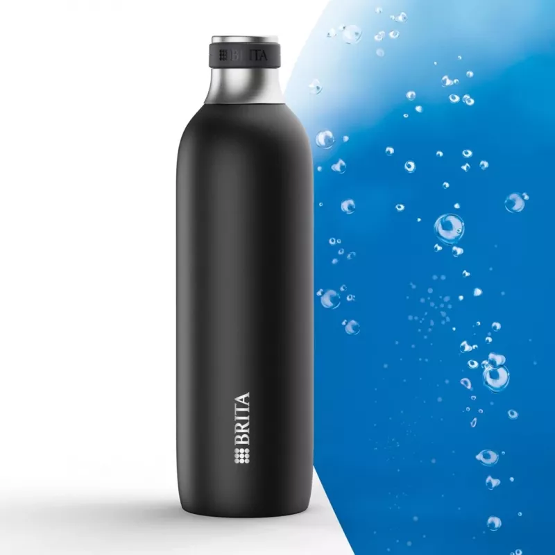 Bottiglia per carbonazione BRITA 650 ml, acciaio inox, nera, lavabile in lavastoviglie