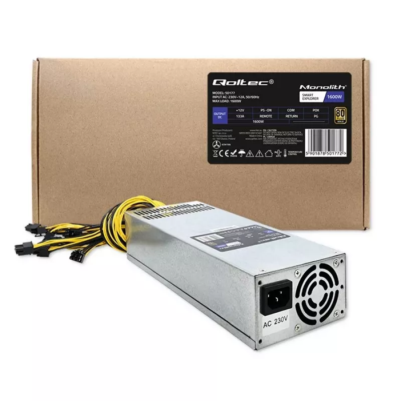 Alimentatore PCI-E Qoltec 50177 Smart 1600W | 80 Plus Gold - Data Mining