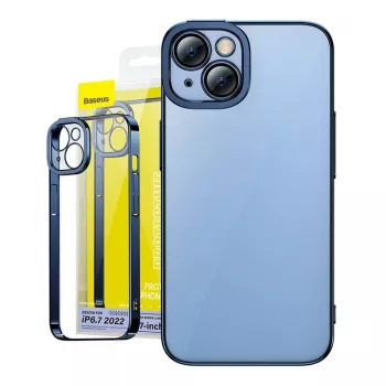 Set custodia protettiva e vetro temperato Baseus per iPhone 14 Plus – glitter trasparente blu