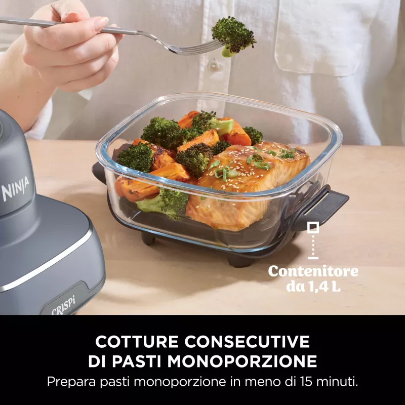 Ninja CRISPi Single 3,8 L 1700 W friggitrice ad aria blu, grigio, trasparente