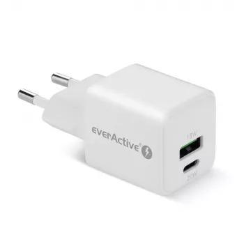 Caricabatterie da parete everActive SC-330Q con 1x USB-A e 1x USB-C, 20W, bianco
