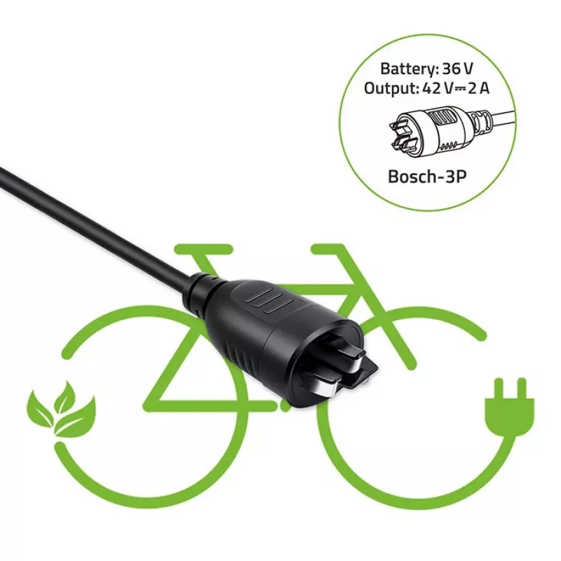 Caricabatterie per e-bike 36V/42V 2A con connettore Bosch 3 pin QOLTEC