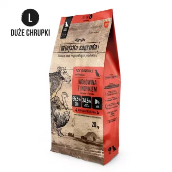 Wiejska Zagroda cibo secco per cani, manzo con tacchino, per cani adulti, L, 20 kg