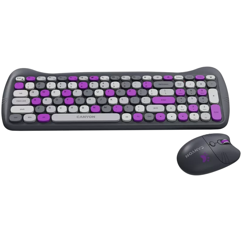 Set tastiera e mouse wireless CANYON HSET-W6 Kitty Edition – viola