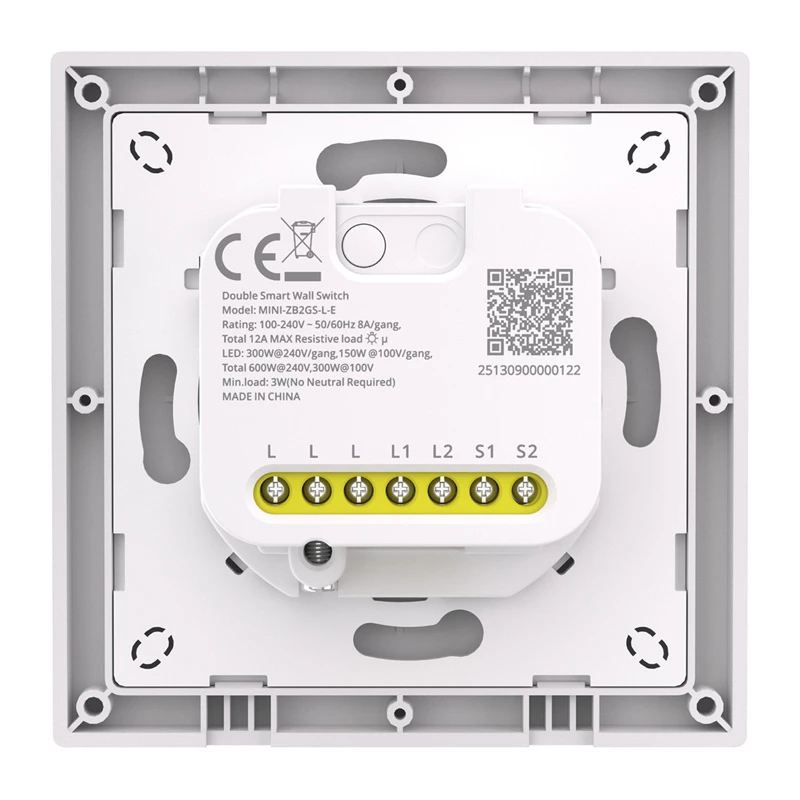 Interruttore da incasso ZigBee a due canali Sonoff MINI-ZB2GSL-E — interruttore intelligente compatto, due canali relè, senza necessità di neutro