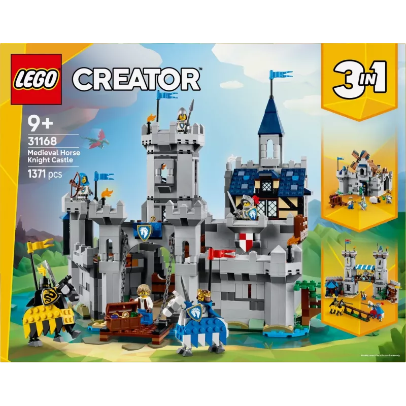 Giocattolo da costruzione LEGO Creator 3-in-1 castello medievale dei cavalieri set 31168 — 1371 pezzi, 6 minifigure, dai 9 anni