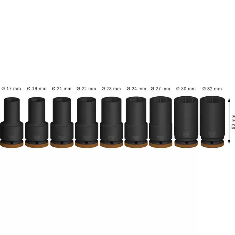 Set di bussole Bosch PRO 3/4 pollice, 9 pezzi, bussole profonde, nero