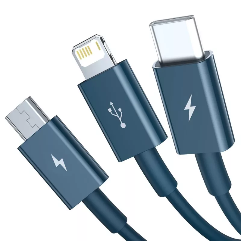 Cavo USB 3in1 Baseus Superior Series, USB a Micro-USB / USB-C / Lightning, 3,5 A, 1,5 m (blu)