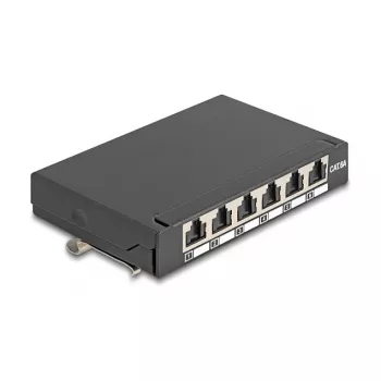 Patch panel DELOCK mini desktop RJ45 6 porte Cat.6A schermato, metallo, nero, 80×22×125 mm