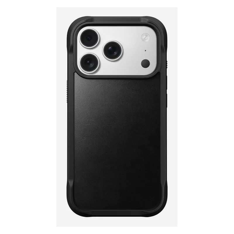 Custodia per smartphone Nomad Rugged Leather Case per Apple iPhone 17 Pro, pelle/TPU/PC/alluminio, per schermi da 16 cm (6,3 pollici), nero