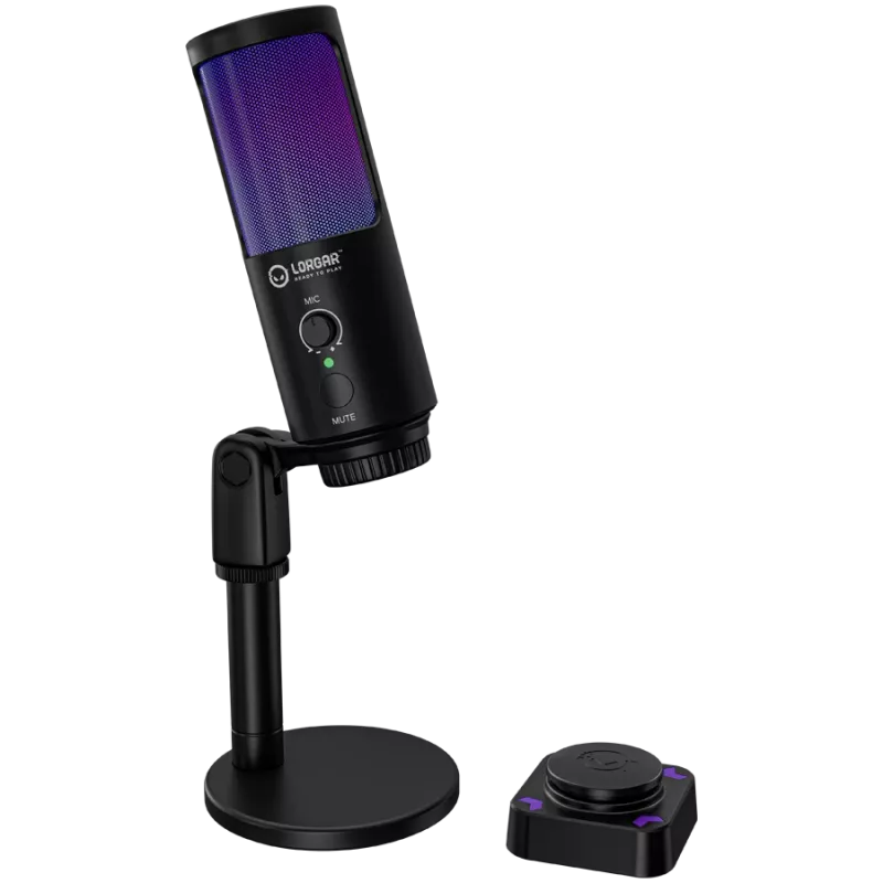 LORGAR SMP40, microfono RGB con tasto di mute esterno e supporto in metallo, nero