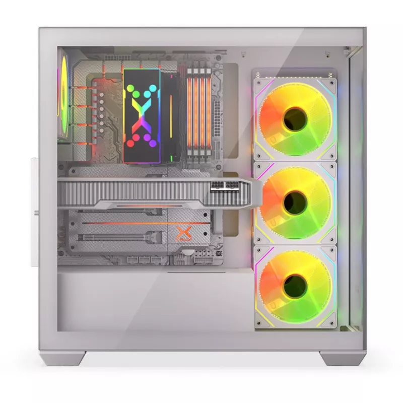 Case PC KRUX Exo Midi Tower, ATX/micro-ATX/mini-ITX, 2x vetro temperato, USB-C, 4 ventole da 120 mm, 2 vani da 3,5 pollici + 2 da 2,5 pollici, GPU fino a 40,5 cm, bianco