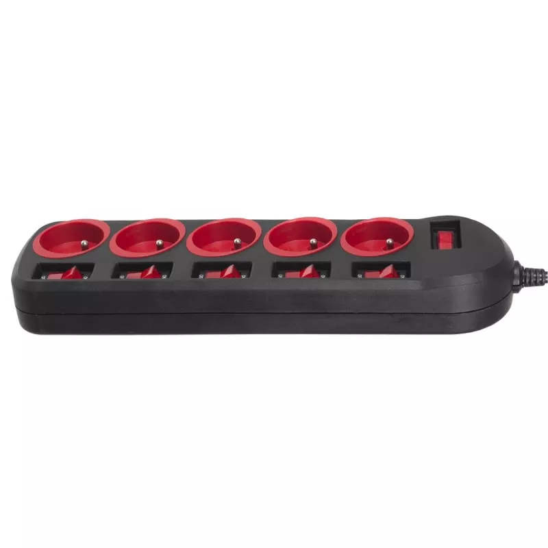 Prolunga elettrica MACLEAN MCE204 cavo 1,5 m, 5 prese AC, interno, nero/rosso