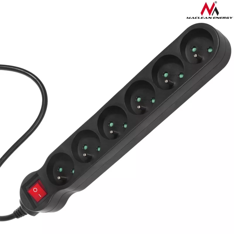 Prolunga elettrica MACLEAN MCE225 — cavo 1,5 m, 6 prese AC Type F, per interni, nero