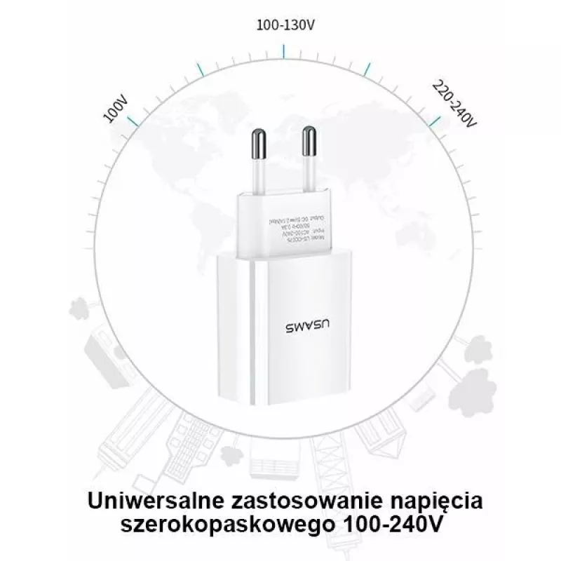 Caricabatterie usams T18 singolo USB 2.1A solo testa