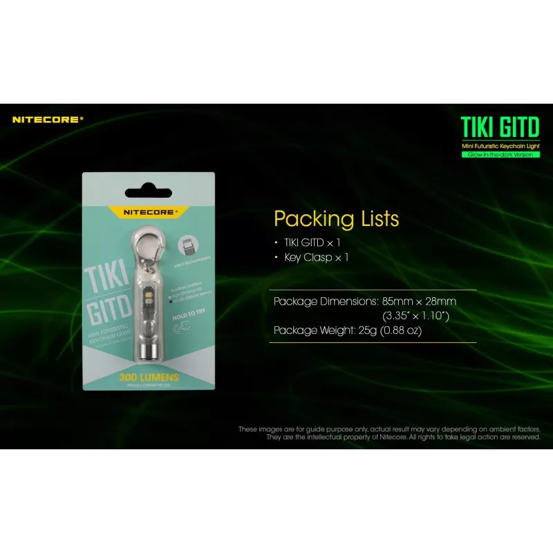 Nitecore TIKI GITD torcia, serie T, 300 lumen