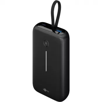 Powerbank 20.000 mAh, cavo USB-C integrato 13 cm, 30 Watt (nero, 20 Ah, 1x USB-A, 2x USB-C, PD, QC)