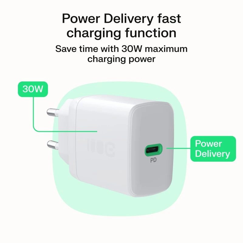 Alimentatore Green Cell PowerSource Solo30 30W bianco — caricabatterie USB-C, potenza in uscita 30 W