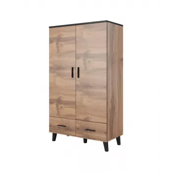 Armadio cama meble LOTTA 2D2D, 2 ante, struttura rovere Wotan, frontali nero opaco, 1100×550×1900 mm